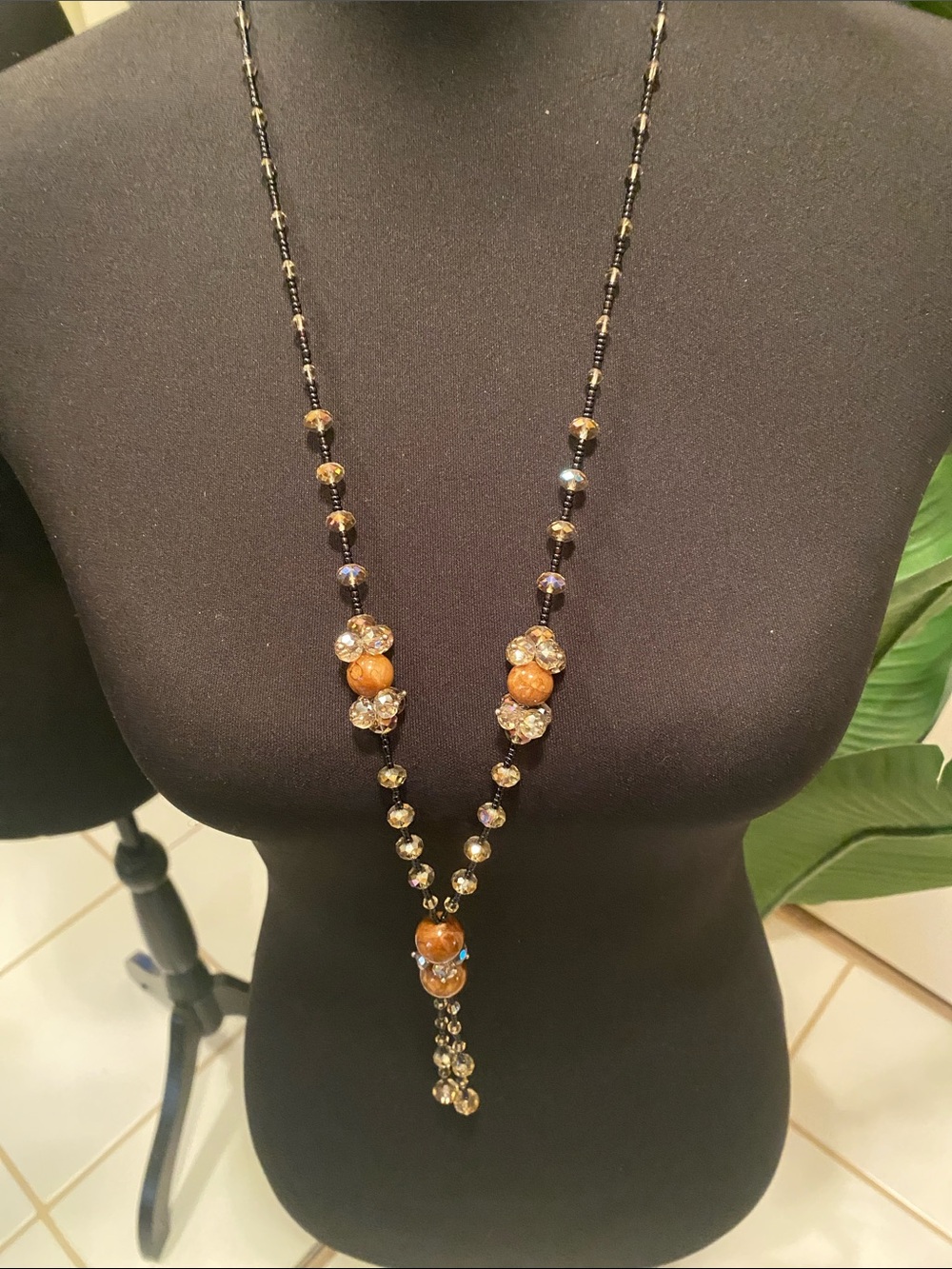 Handcrafted Brown and Gold Beaded Y-Necklace